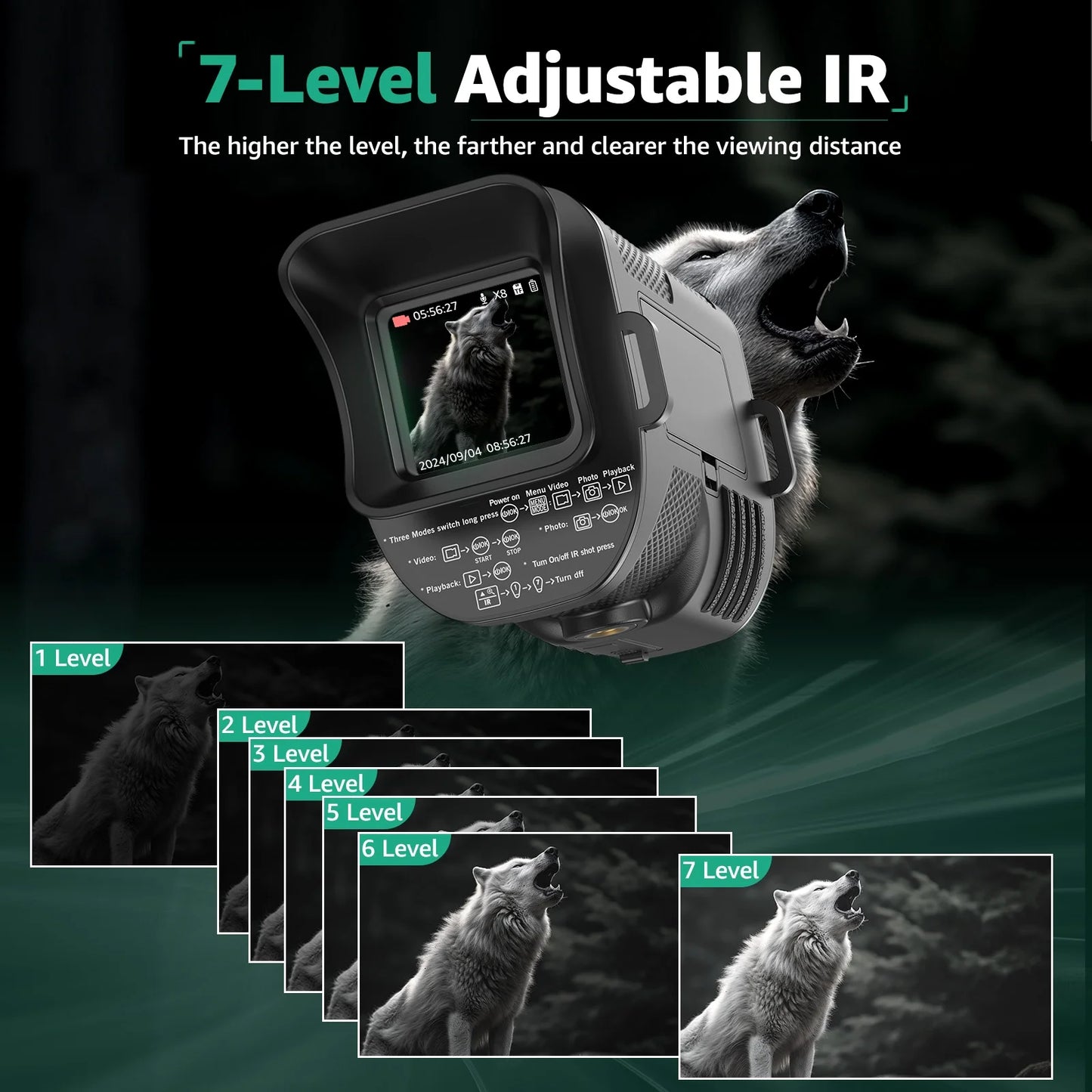 Night Vision Monocular, 8X Digital Zoom, 100% Darkness Infrared Night Vision Monocular for Adult Hunting Camping, 32G