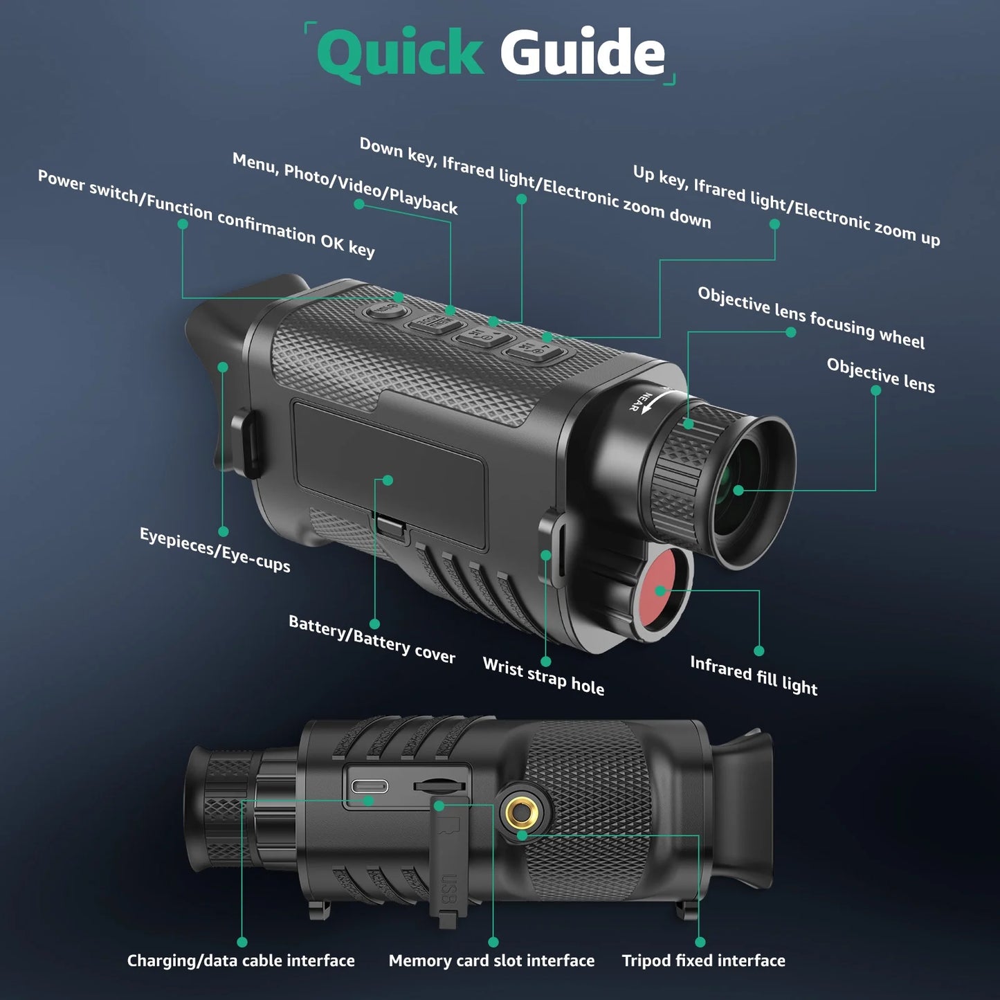 Night Vision Monocular, 8X Digital Zoom, 100% Darkness Infrared Night Vision Monocular for Adult Hunting Camping, 32G
